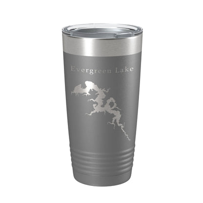 Evergreen Lake Map Tumbler Travel Mug Insulated Laser Engraved Coffee Cup Illinois 20 oz