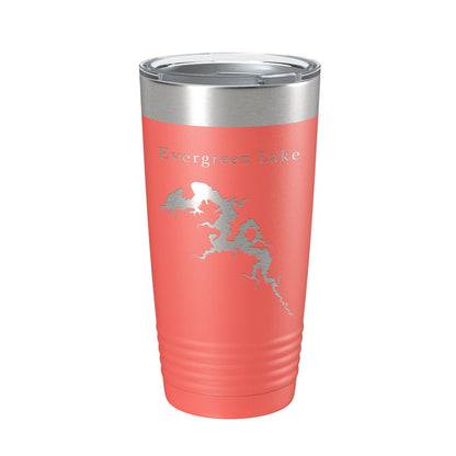 Evergreen Lake Map Tumbler Travel Mug Insulated Laser Engraved Coffee Cup Illinois 20 oz